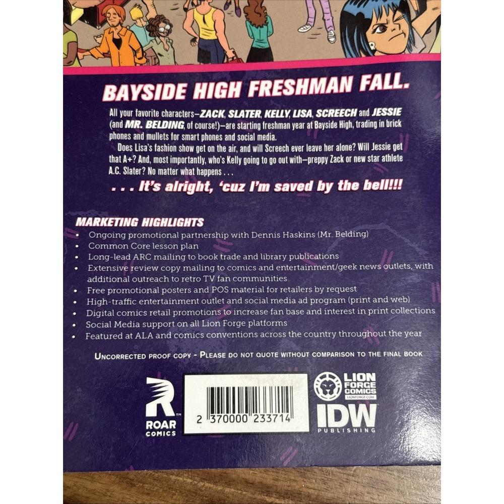 Saved by the Bell #1 Graphic Novel 2015 IDW Roar Comics 1st Printing - Picture 14 of 14